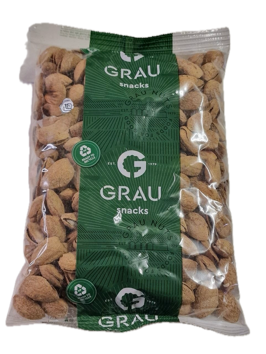 GEZOUTEN GEROOSTERDE
AMANDEL MET SCHIL GRAU 400g